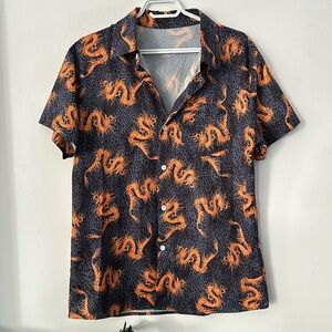 Shein casual button down shirt dragon 🐉 motif for mens